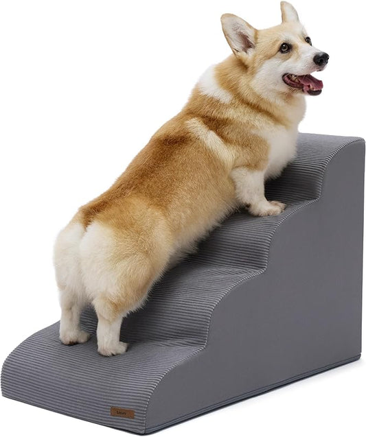 Lesure Dog Stairs for Large Dogs Pet Steps Ramp for High Bed and Couch with CertiPUR-US Certified Foam with Non-Slip Bottom, Grey, 4 Steps