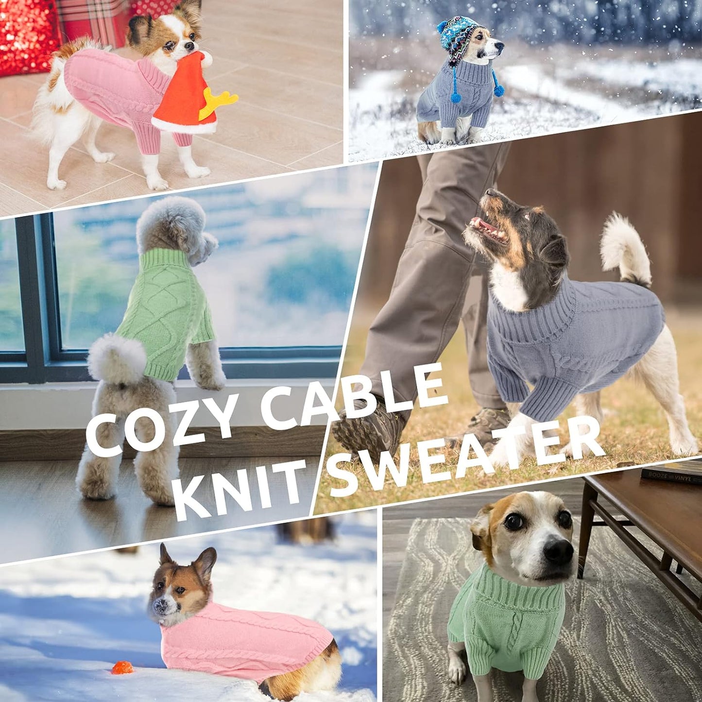 Queenmore Small Dog Pullover Sweater, Cold Weather Cable Knitwear, Classic Turtleneck Thick Warm Clothes for Chihuahua, Bulldog, Dachshund, Pug, Yorkie (Green, Medium)