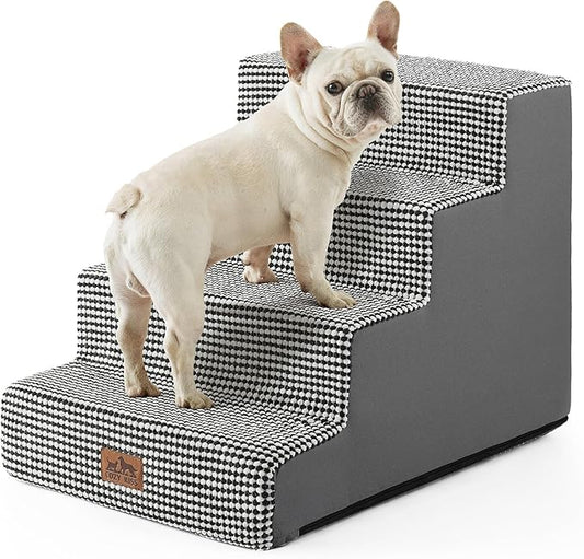 Dog Stairs for Small Dogs, 4 Tier Wider Pet Stairs for Couch and Beds, 17.7" H Non-Slip Dog Steps for Old Cats, Puppy, Small Medium Dogs, 17.7x23.6x17.7 inch, White Black