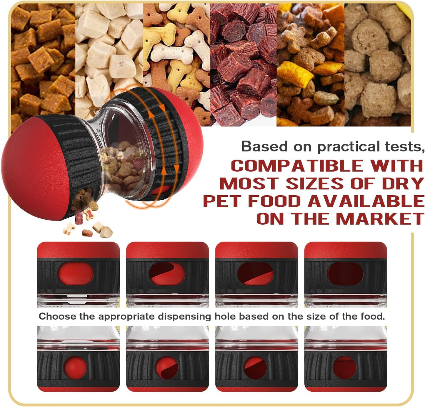 Dog Food Puzzle Toy Adjustable Treat Dispensing Food Dispenser Slow Feeder Bowls Puppy Enrichment Toy Ball Dog Interactive Chase Training Toys for Small Medium Large Dogs
