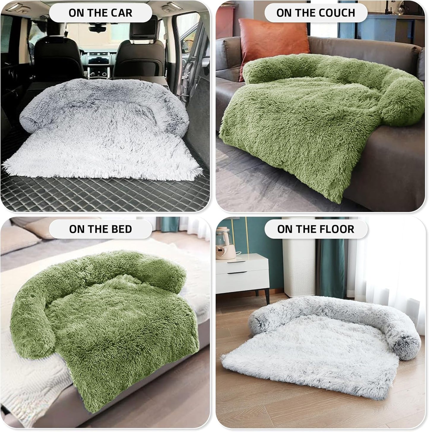 GGIB Calming Dog Bed Fluffy Plush Dog Mat for Furniture Protector with Removable Washable Cover for Large Medium Small Dogs and Cats (Large, Grass Green)