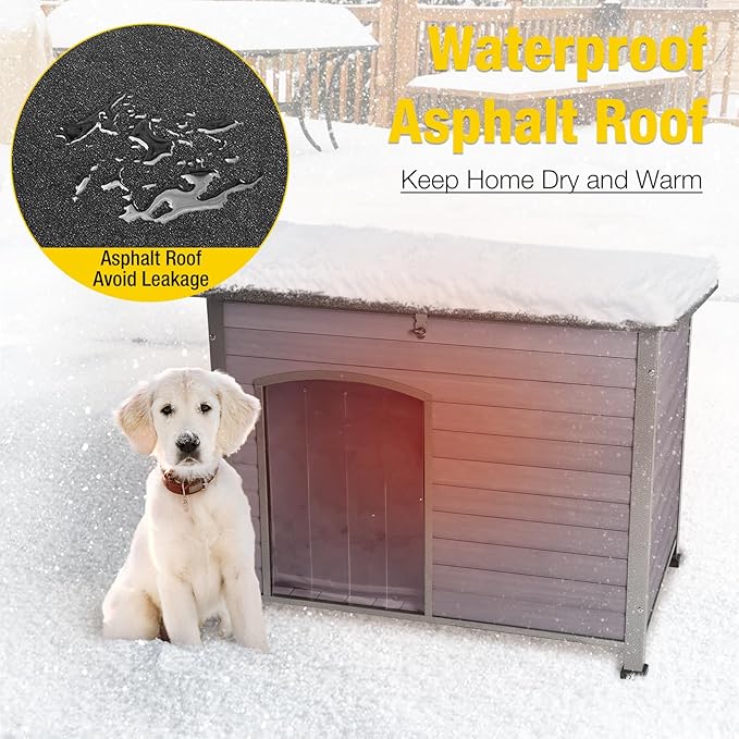 Aivituvin Dog House with Insulated Liner, Outdoor Indoor Weatherproof Dog House for Winter, Suitable for Small & Medium & Large Dogs with Unique All-Around Iron Frame(Grey)