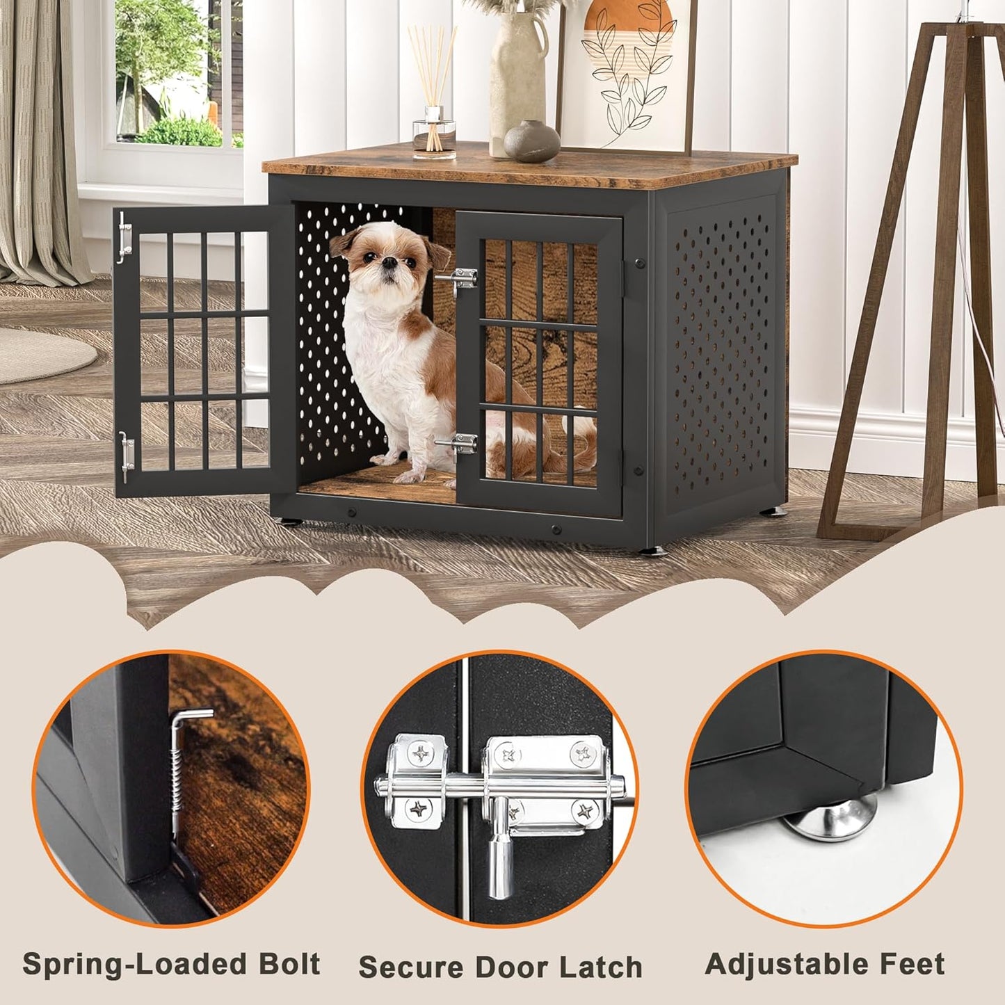 26" Heavy Duty Dog Crate Furniture for Small Dogs, Metal Kennel for High Anxiety Dogs, Chew Proof Pet Cage Indoor, Decorative Dog Kennel End Table