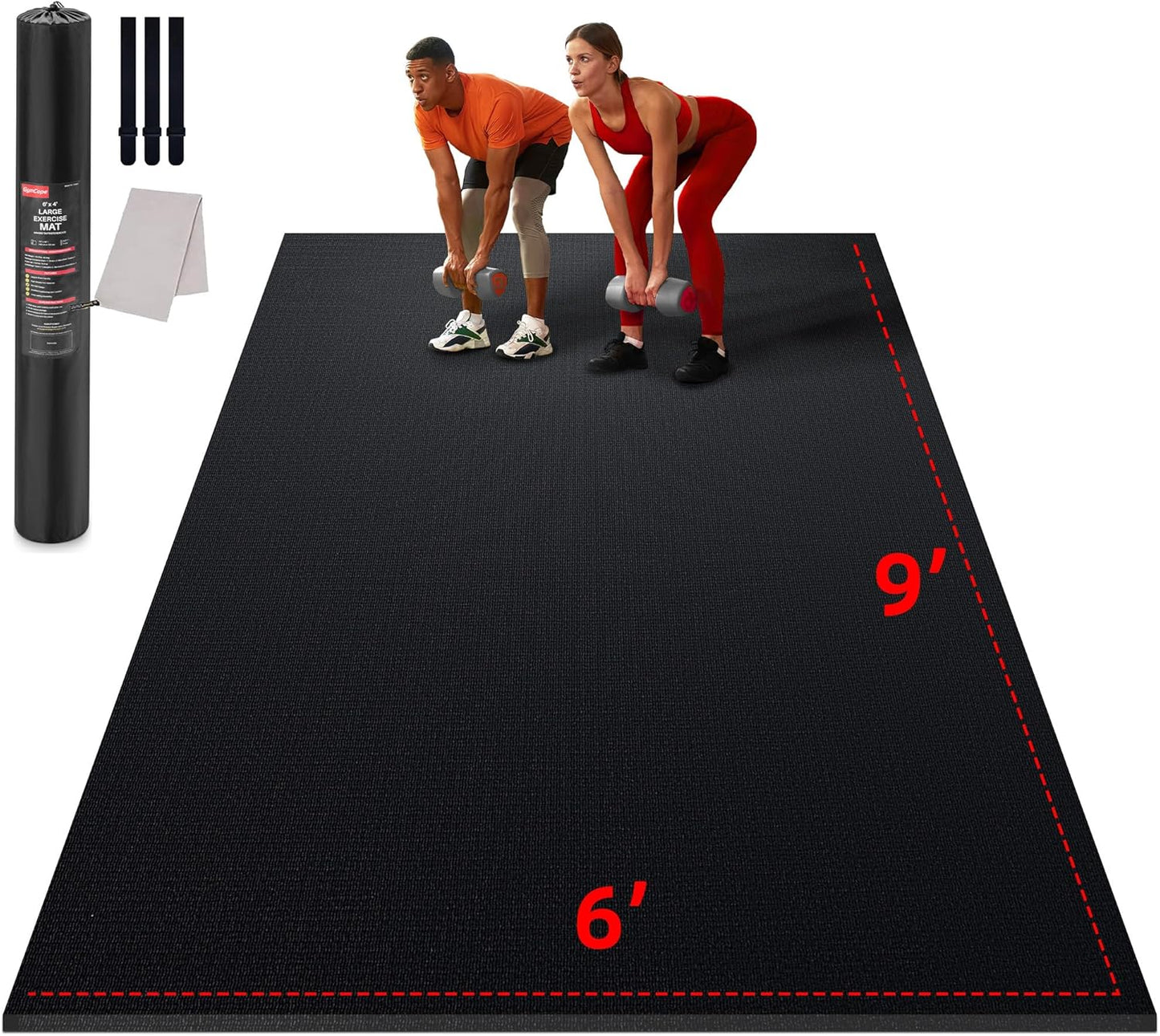 Large Exercise Mat for Home Workout,12‘x6’/10'x6'/9'x6'/8'x6'/7'x5'/6'x4' (7mm) Extra Thick Workout Mat, High-Density Gym Mat for Cardio, Jump Rope, MMA, Weights (Shoe-Friendly)