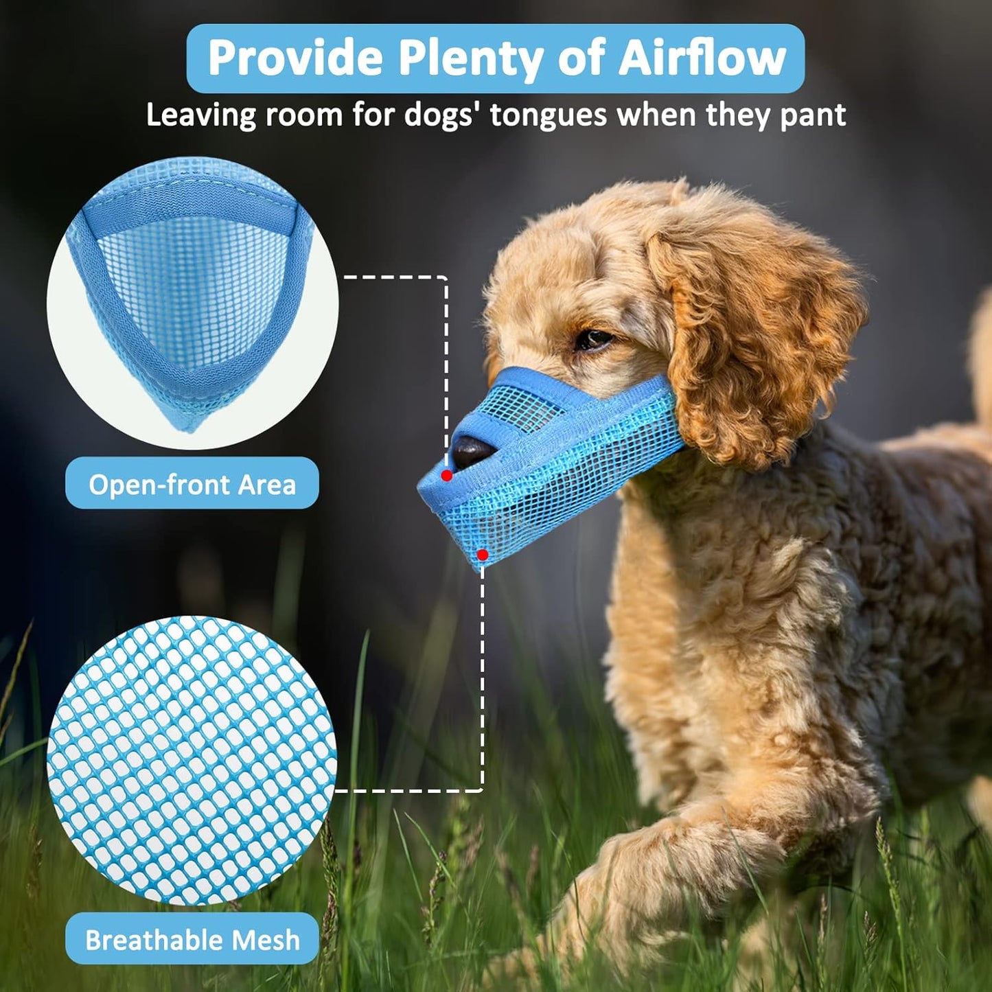 Crazy Felix Nylon Dog Muzzle for Small Medium Large Dogs Dachshund Beagle Poodle Labrador, Air Mesh Breathable and Drinkable Pet Mouth Guard for Anti-Biting Chewing Scavenging(XXXS, Blue)