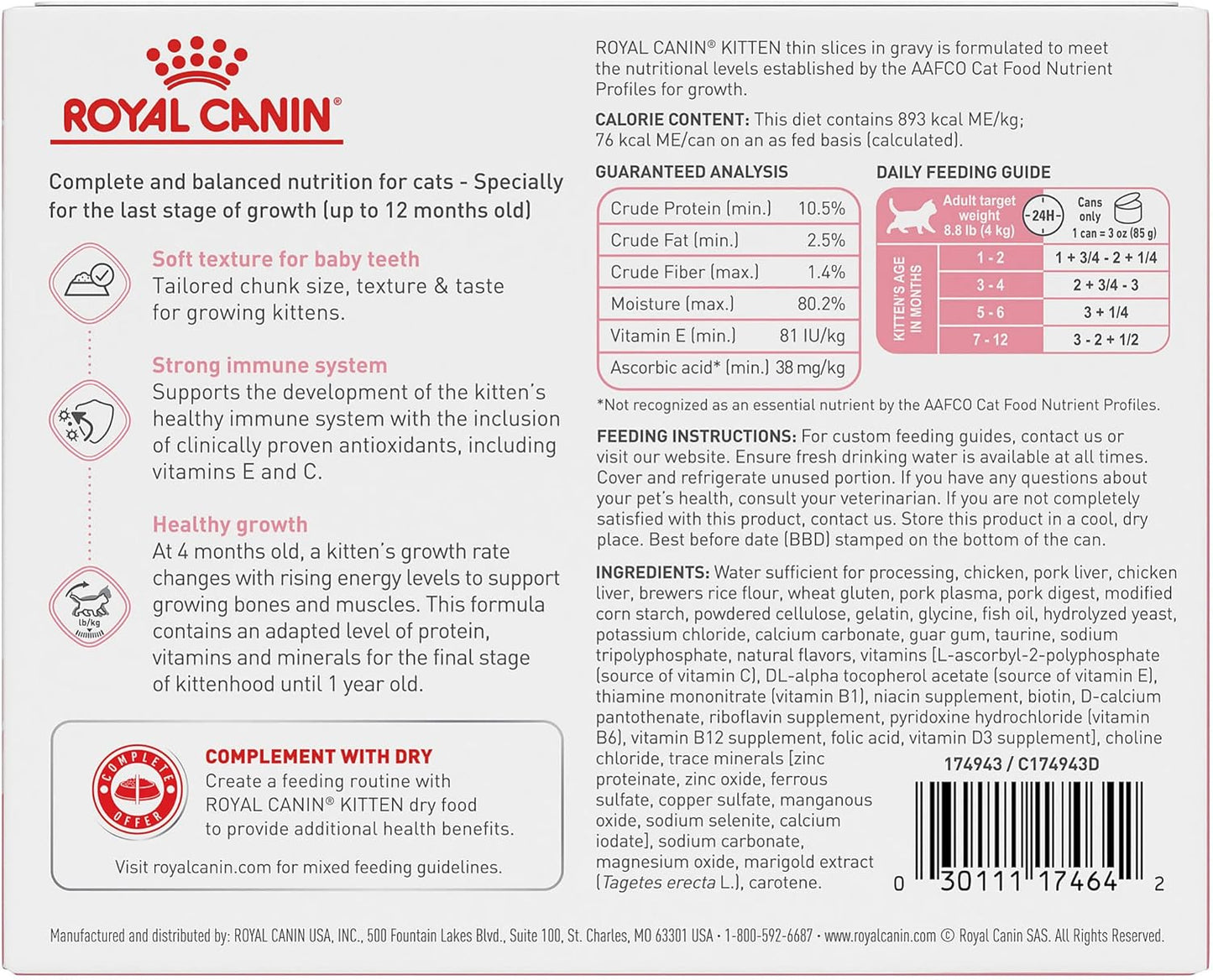 Royal Canin Feline Health Nutrition Kitten Thin Slices in Gravy Canned Cat Food, 3 oz can (6-pack)