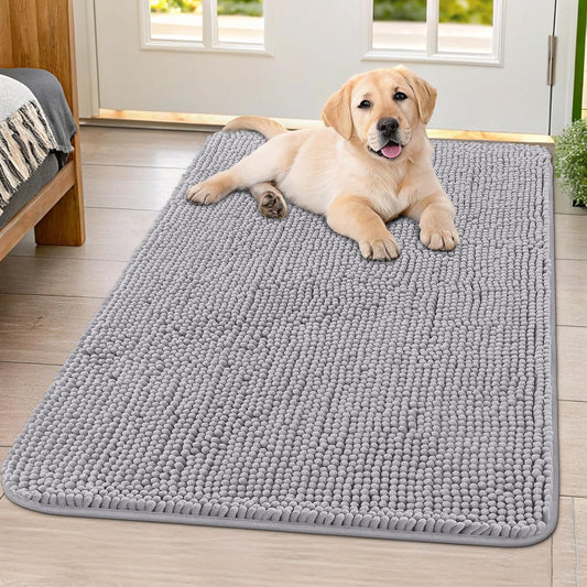 Smiry Dog Door Mat for Muddy Paws 40x32, Absorbs Moisture and Dirt Doormat, Non-Slip Washable Quick Dry Chenille Front Door Mat Indoor Entrance, Entryway Carpet for Inside Floor, Light Grey