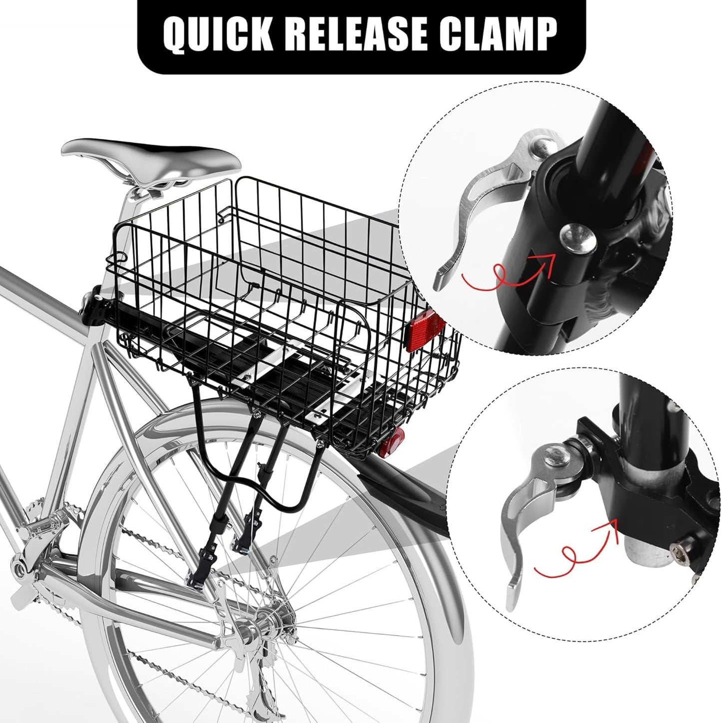 Aodaer Rear Bike Rack with Basket Quick Release Bike Rear Rack Heavy Duty Folding Bike Basket with Waterproof Bag & Cargo Net & Installation Tool