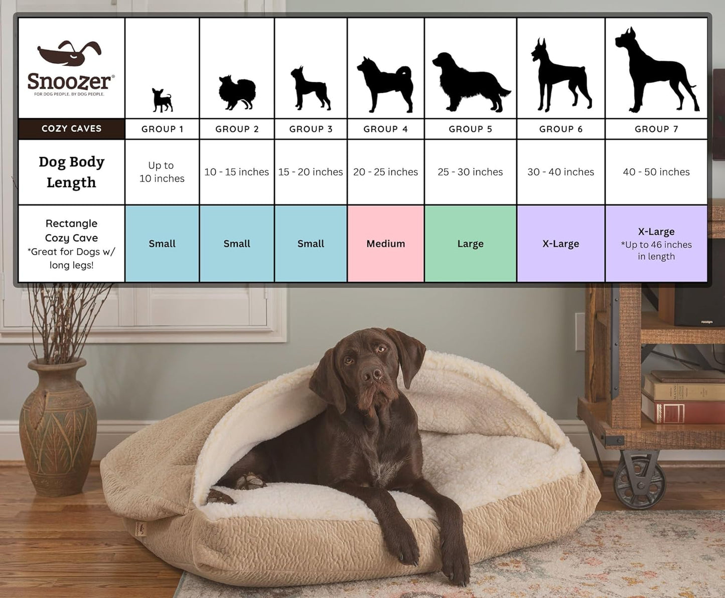 Snoozer Pet Products Luxury Rectangle Cozy Cave, Wag Collection, Extra Large, Pedigree Denim