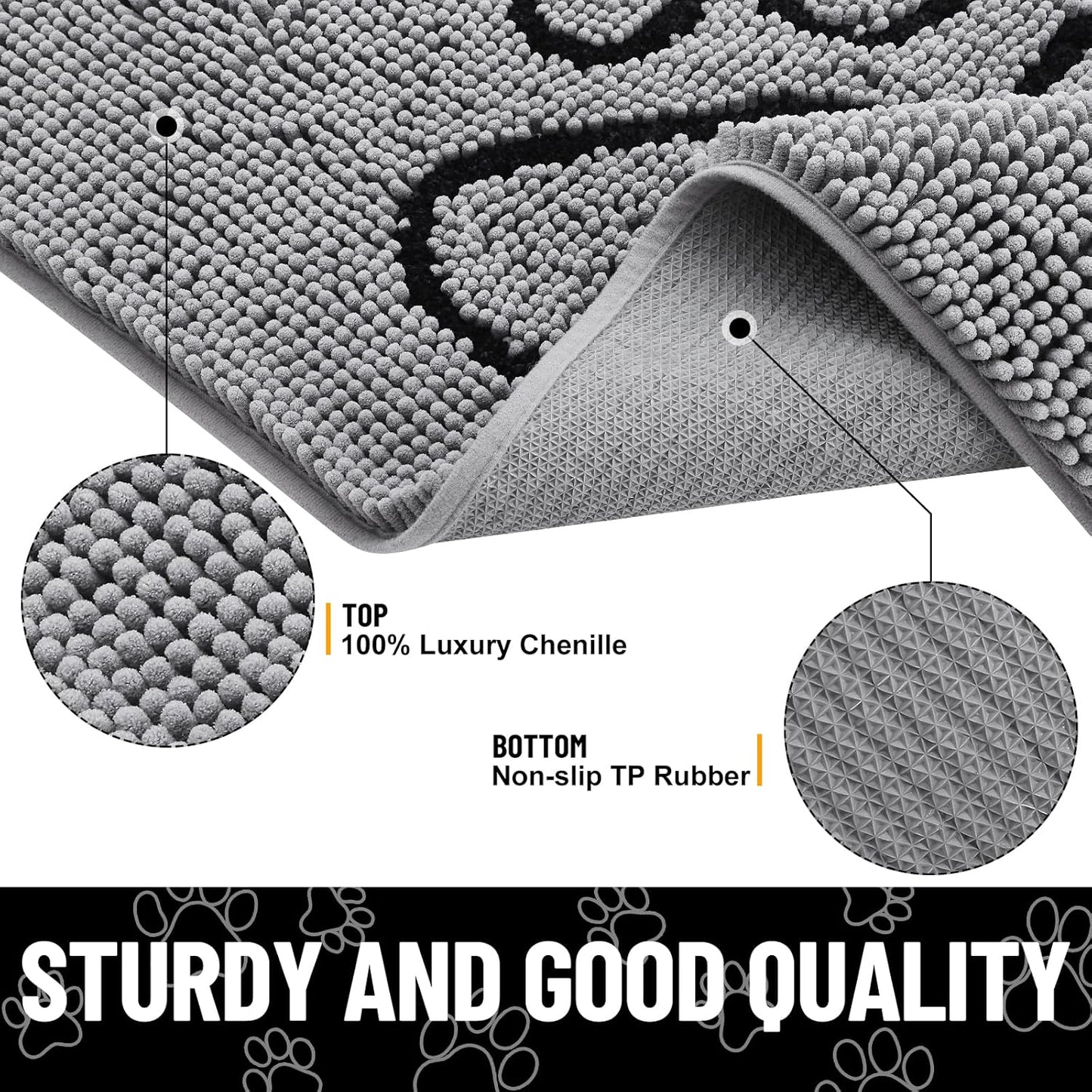 Smiry Dog Door Mat for Muddy Paws, Absorbent Dirt Trapper Non Slip Quick Dry Washable Chenille Mat for Mud Dogs, Entry Rug for Indoor and Outdoor (40x32 Inches, Grey)