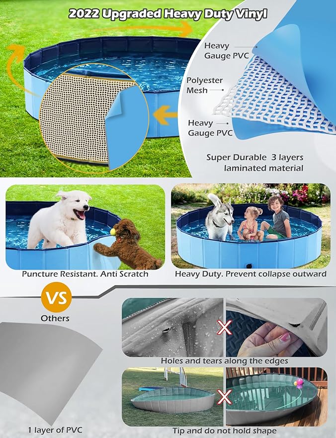 Jasonwell Foldable Dog Pool Collapsible Hard Plastic Dog Swimming Pool Portable Kiddie Pool Pet Pool Doggie Wading Pool Bath Tub for Puppy Small Medium Large Dogs Cats and Kids 87"