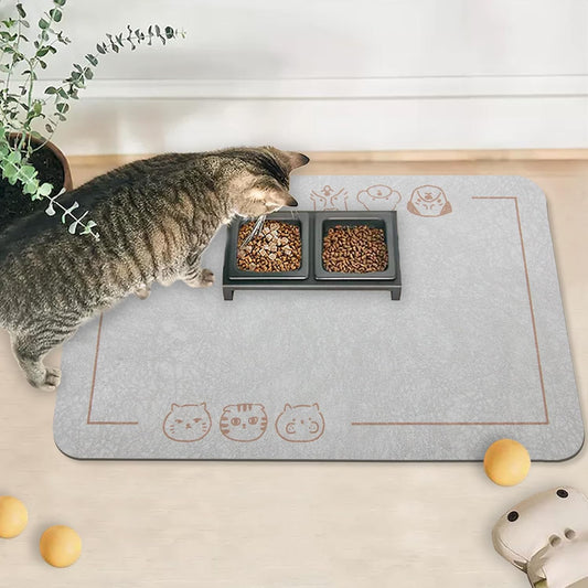 YCT Cat Pet Food Mat - Non-Slip Bottom Absorbent Quick Dry Feeding Mat for Dogs and Cats - Pet Supplies, 16.9"x24" Beige