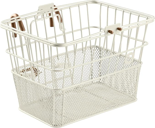 Retrospec Apollo Detachable Front Bike Basket Steel Half-Mesh with Integrated Detachable Hooks and Built-In Handle, Easy Assembly and Portability for Bicycles