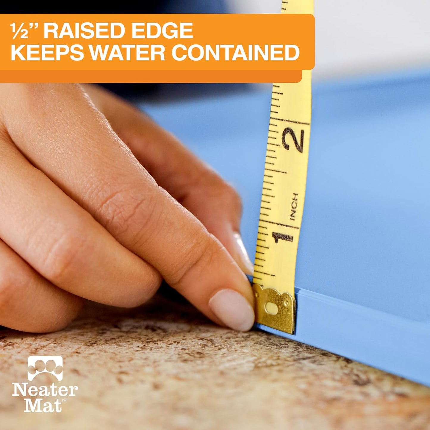 Neater Pet Brands Neater Mat Pet Mats for Food and Water, Cat & Dog Bowl Mat Waterproof Silicone, Feeding Tray, Dog Food Mats for Floors, Placemat w/Raised Edge for Under Bowls, 32" x 24", Light Blue