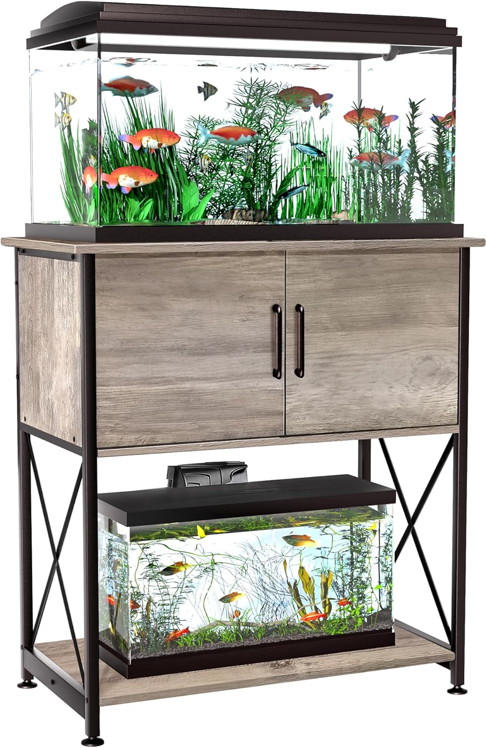 20-29 Gallon Aquarium Stand Metal Frame Fish Tank Stand with Cabinet Storage, for 20 Gallon Long Aquarium,30.7" L*16.5" W Tabletop,330LBS Capacity Grey PG01YGZ
