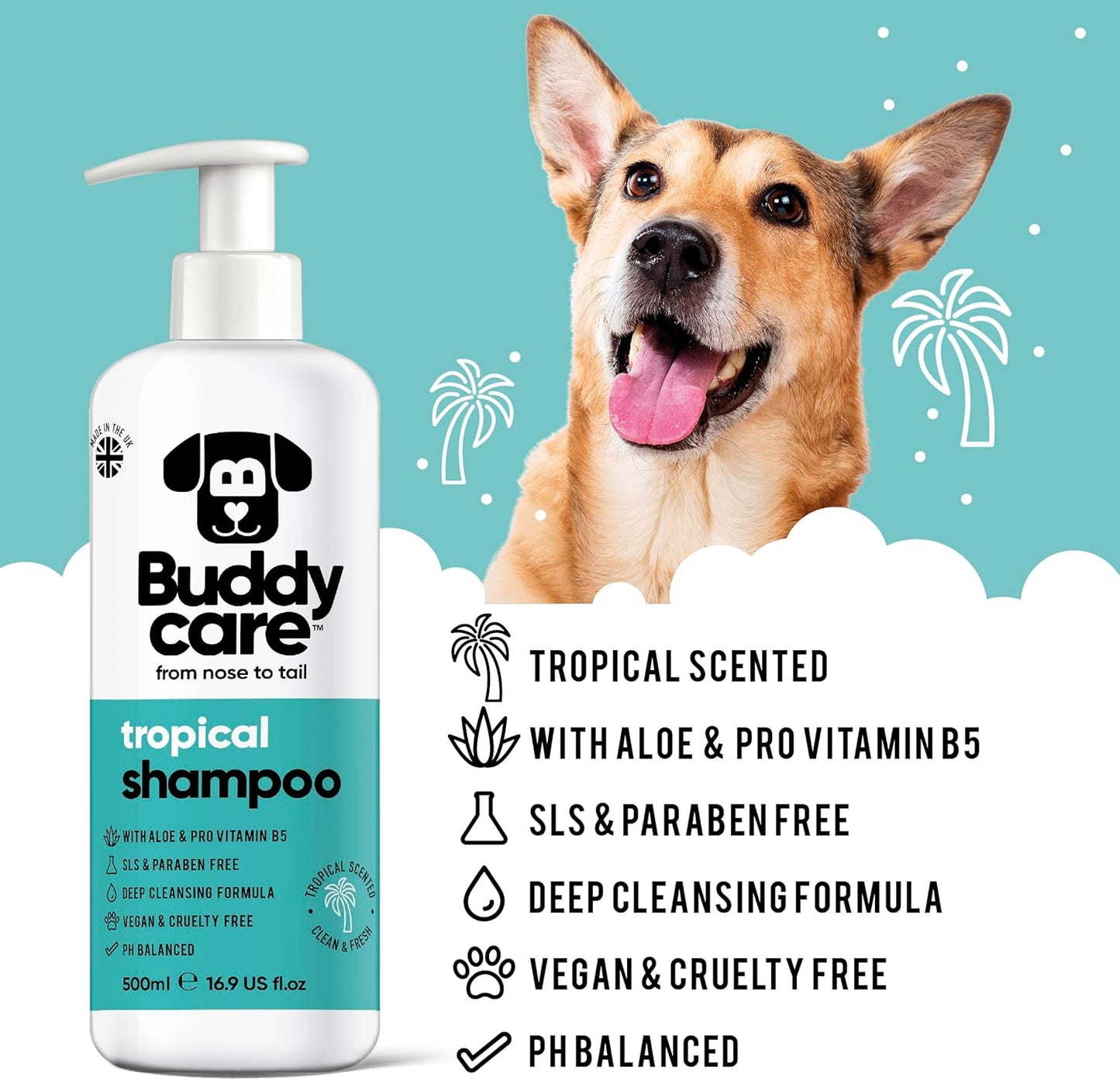 Tropical Dog Shampoo by Buddycare | Dry Skin & Itchy Skin Relief for Smelly Dogs | Deep Cleansing Shampoo for Dogs Puppy Sensitive Skin | Dog Shampoo & Conditioner | with Aloe & Vitamin B5 (16.90oz)