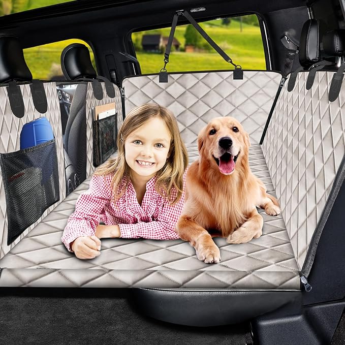 URPOWER XL Dog Back Seat Extender for Crew Cab Truck, Hard Bottom Dog Car Seat Cover Waterproof Dogs Car Hammock Pet Backseat Bed, Pet Truck Accessories for F150 / RAM 1500/ Tundra Crew Cab
