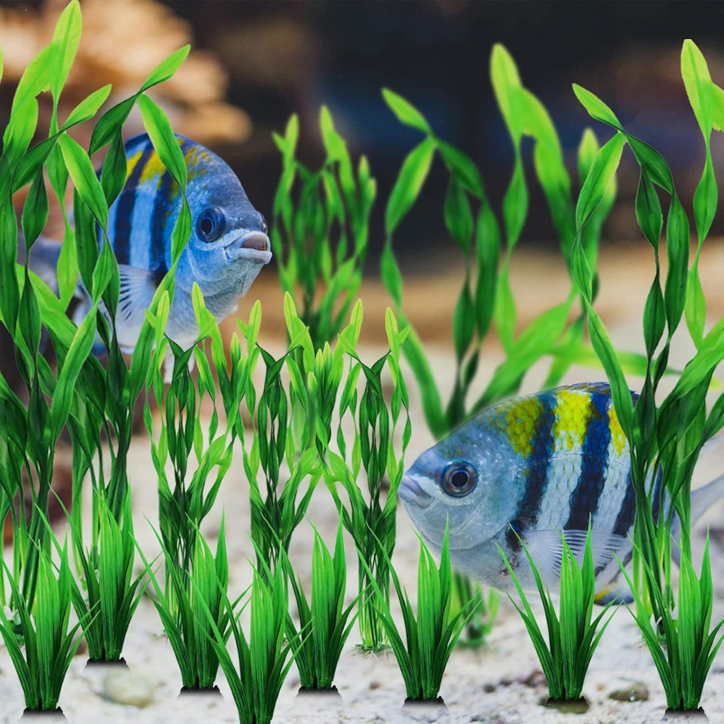 Artificial Aquarium Plants, 16pcs Fish Tank Decor Green Plants Artificial Aquarium Decorations for Fish Tanks (Green)