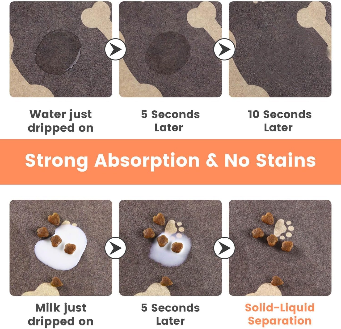 Pet Feeding Mat-Absorbent Pet Placemat for Food and Water Bowl, with Waterproof Rubber Backing, Quick Dry Water Dispenser Mat for Dog and Cat (12"x20", Brown)