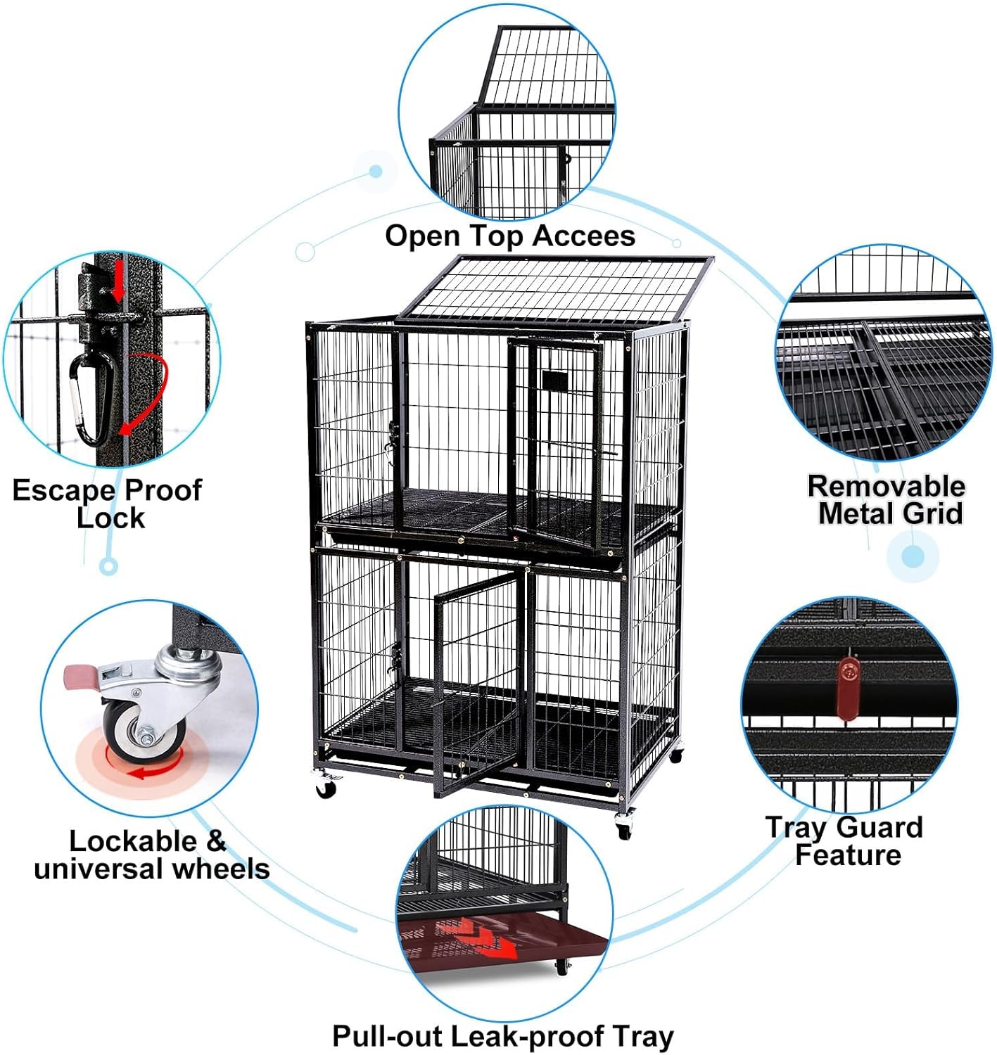 Homey Pet Two Packs 31 Inch Stackable Heavy Duty Dog Crate Cage Kennel with Four Lockable Wheels, Removable Tray, Escape Proof Wire Drop Dog Crates for Small Dogs (Two Tiers)