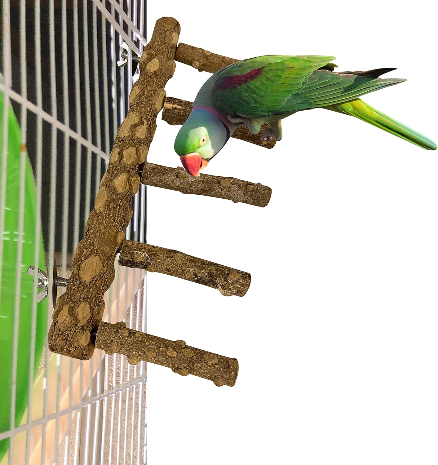 SIMENA Bird Ladder Perch, Natural Wood Parrot Stand, Hamster Climbing Toy, Bird Cage Ladder for Small and Medium Birds, Parakeet, Cockatiel, Conures, Lovebirds, Budgie