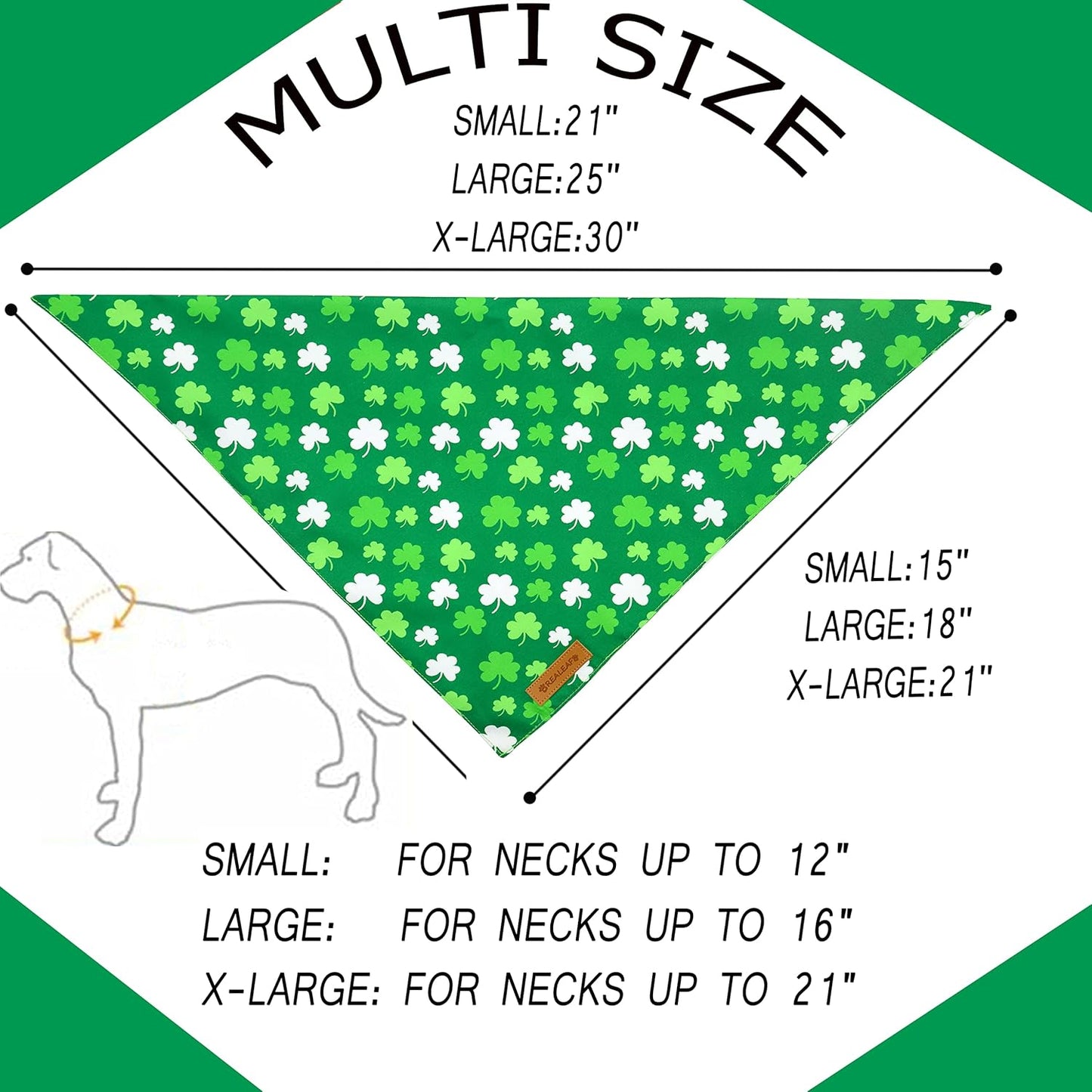 Realeaf St. Patrick's Day Dog Bandanas 2 Pack, Triangle Reversible Pet Scarf for Boys and Girls, Premium Durable Fabric, Holiday Bandana for Large and Extra Large Dogs (X-Large)