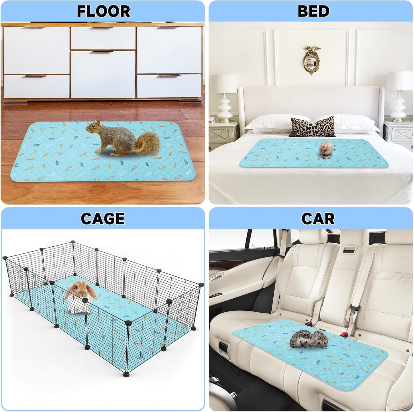 Sunheir Washable Pee Pads for Dogs Extra Large 36" x 48" 2-Pack Reusable Puppy Pads Pet Training Pads, Whelping Pad, Non-Slip Protects Against Urine Leakage (Leaves - Sky Blue, 36x48)