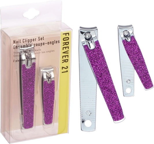 Nail Clippers Set - 2pc Purple Glitter Nail Clipper Value Pack, Big & Small Precision Nail Clippers Pack, Essential Manicure & Pedicure Tools