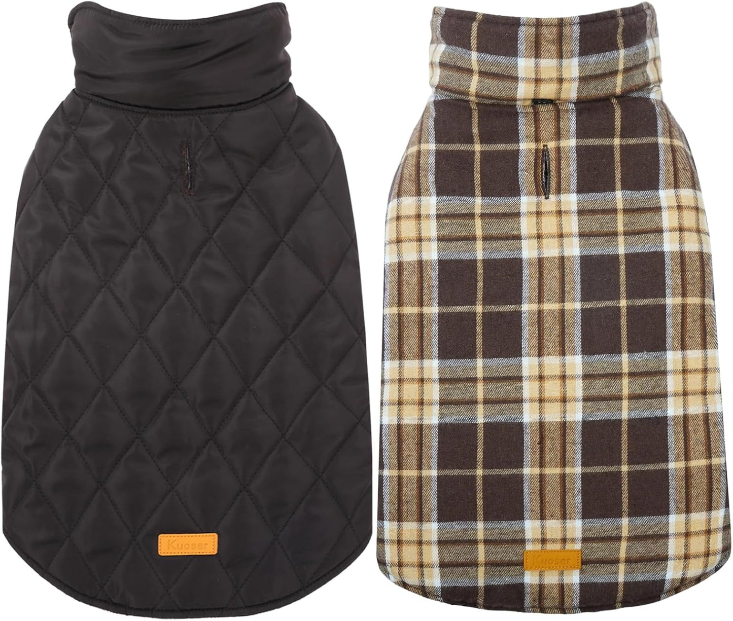 Kuoser Warm Dog Coat, Waterproof Dog Coats for X-Small Dogs, Adjustable Durable Doggie Winter Jacket Reversible Cozy Puppy Cold Weather Apparel from Small to Large Breed, New Brown XS