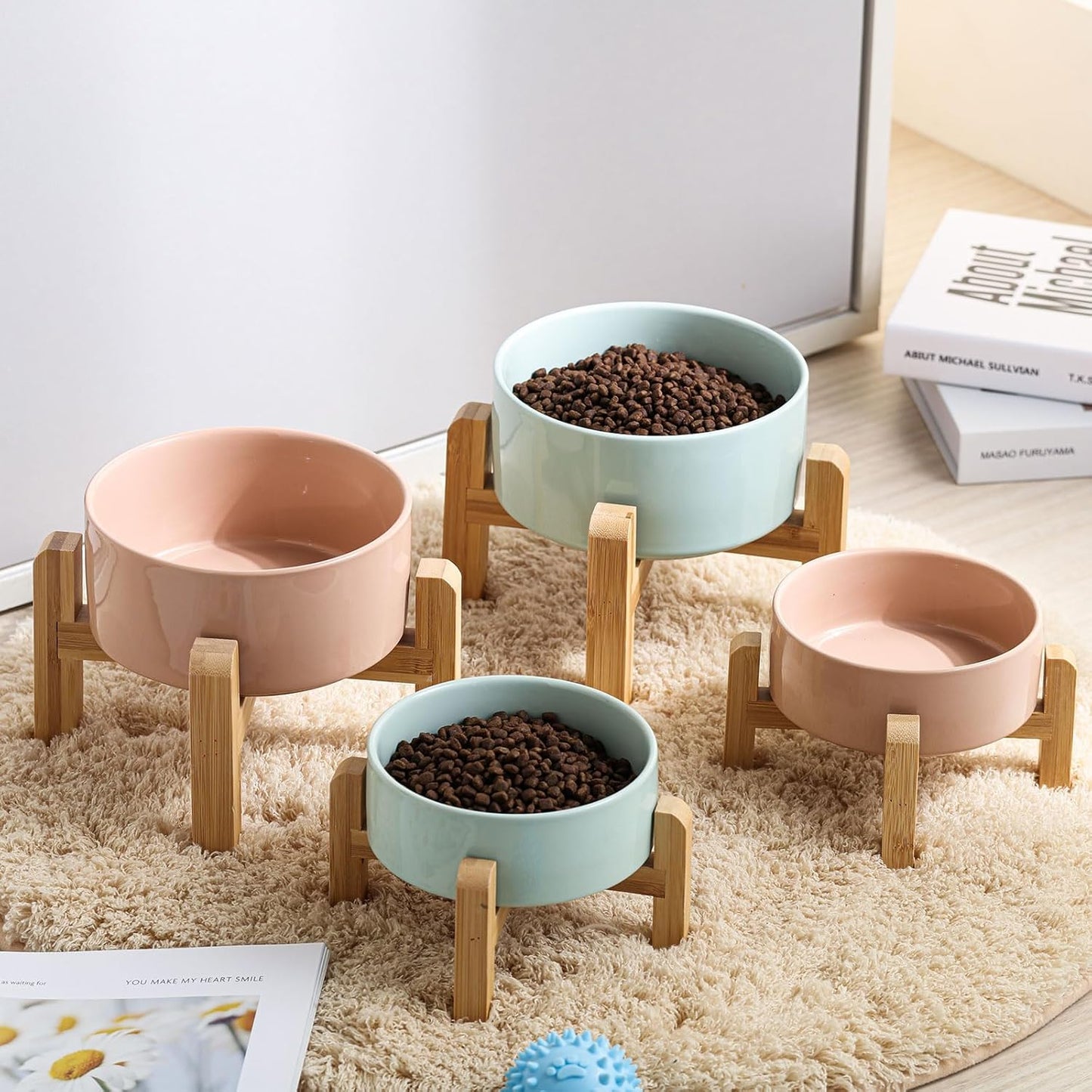 Petygooing Khaki Elevated/Raised Ceramic Dog Bowl for Small Breeds, Dog Food Water Dish with Stand,Pet Feeding Bowl with Anti Slip Rubber for Cats and Small Dogs Puppy 13.5 OZ (5.1In / 1.7 Cups)