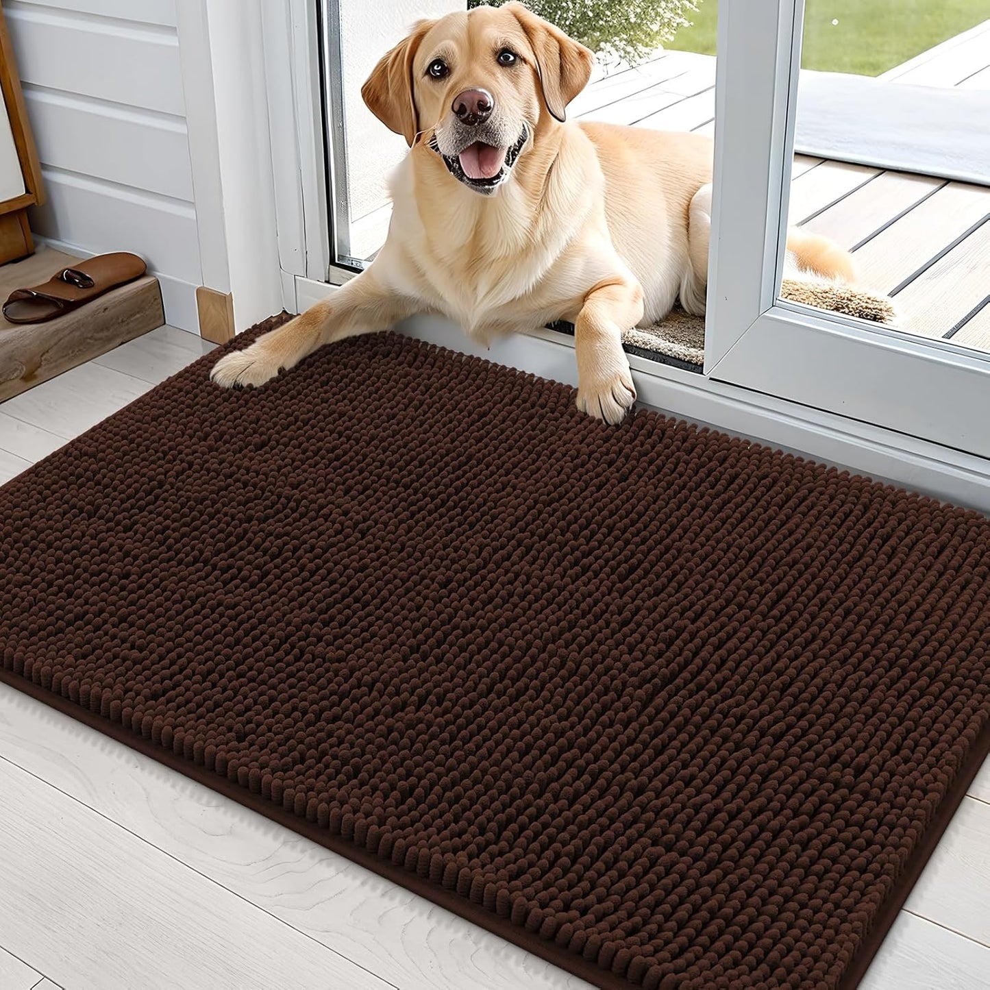 OLANLY Dog Door Mat for Muddy Paws 36x24, Absorbs Moisture and Dirt, Absorbent Non-Slip Washable Doormat, Quick Dry Chenille Mud Mat for Dogs, Entry Indoor Entryway Carpet for Inside Floor, Brown