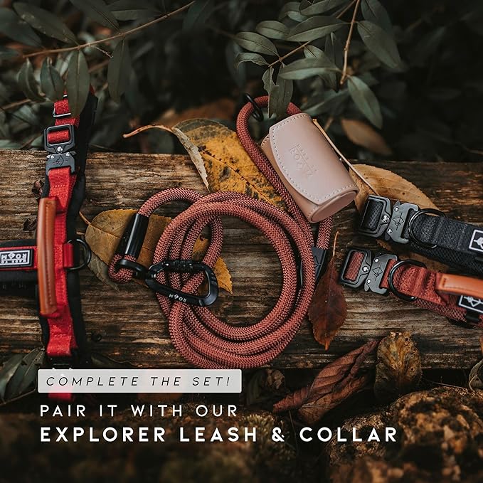 MADE TO ROAM Premium Explorer Harness - Y-Shaped Dog Harness with Adjustable Durable Nylon, Soft Padding, Metal Buckles and Leather Handle for Small, Medium, Large Dogs (Vermont Weekends, Size 4)