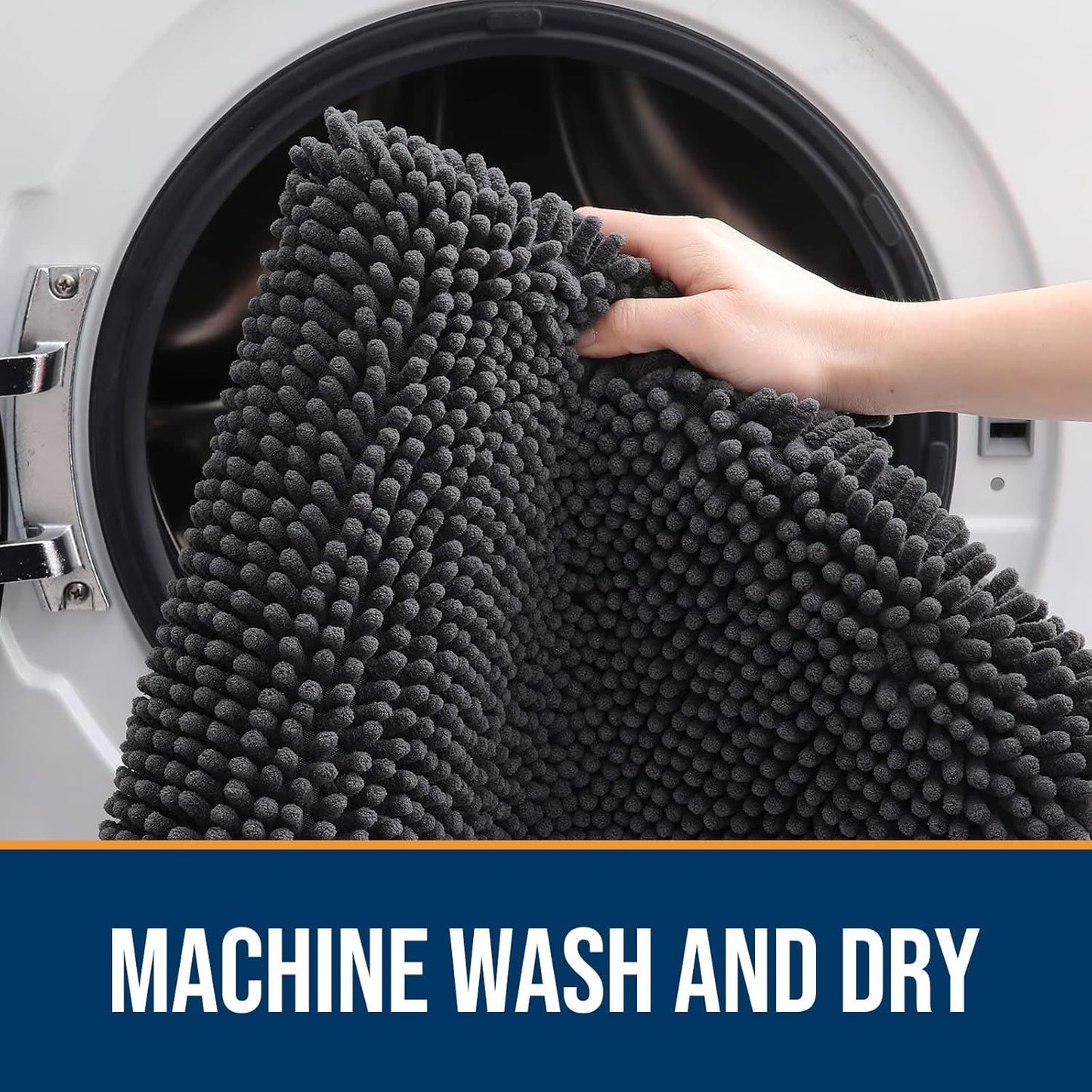 OLANLY Dog Door Mat for Muddy Paws 48x30, Absorbs Moisture and Dirt, Absorbent Non-Slip Washable Doormat, Quick Dry Chenille Mud Mat for Dogs, Entry Indoor Entryway Carpet for Inside Floor, Dark Grey