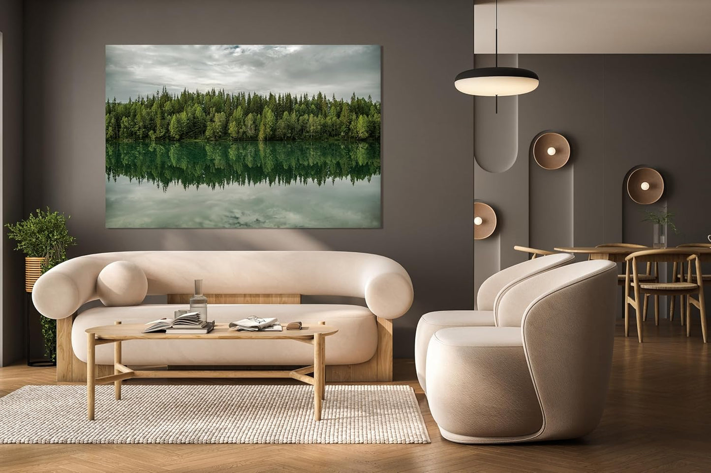 Nature Wall Art Prints - Ocean Forest Mountain Lake Canvas Landscapes - Small to Extra Large Living Room Bedroom Kitchen Bathroom Décor (Forest Reflection, 35L" x 53W")
