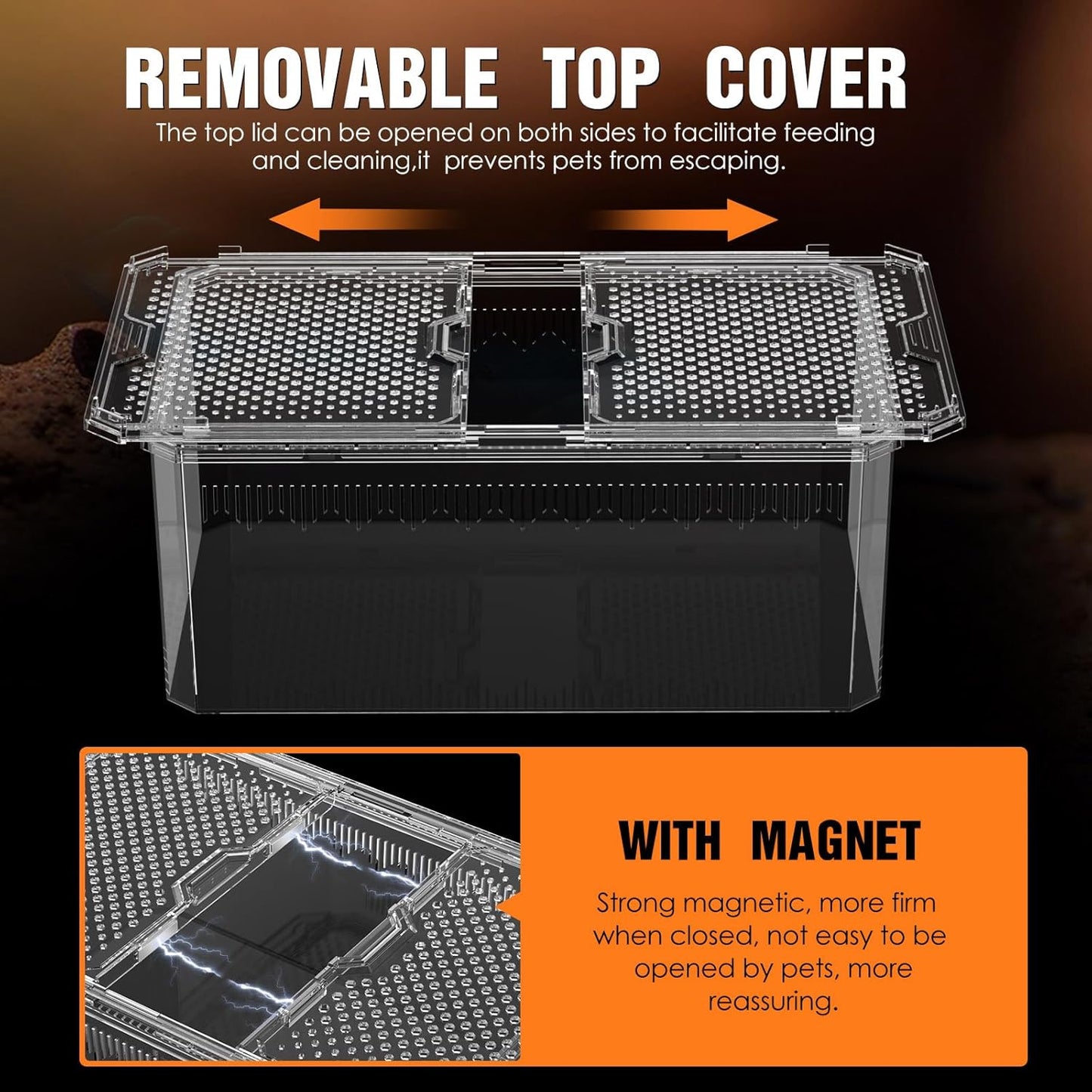 Breathable and Secure Reptile Tank with high Transparency - Ideal Container House for Hermit Crab, Tarantula Enclosure, Turtle Tank or Jumping Spider Habitat (M)