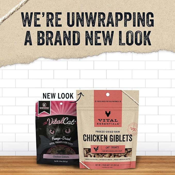 Vital Essentials Chicken Giblets Cat Treats, 1 oz | Freeze-Dried Raw | Single Protein | Grain Free, Gluten Free, Filler Free