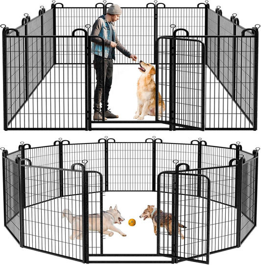 Dog Playpen Outdoor 12 Panels Heavy Duty Dog Fence 47" Height Anti-Rust with Doors Portable for RV Camping Yard, Total 27FT, 58 Sq.ft, Snowy Black