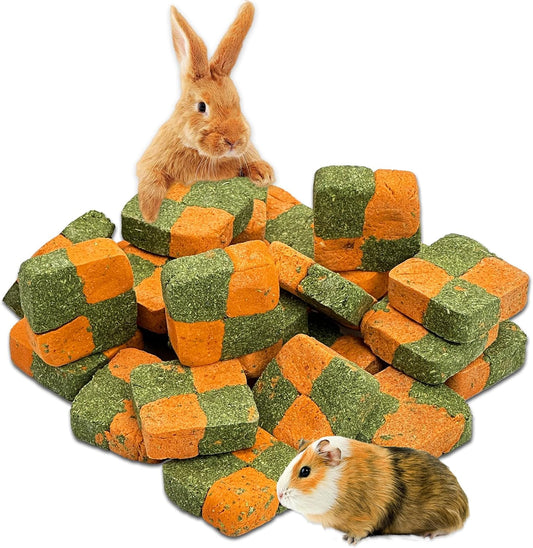 Fhiny 24 PCS Rabbit Chew Toys, Natural Timothy Hay Carrot Biscuit Handmade Bunny Molar Toys for Teeth Small Animal Snacks for Rabbits Guinea Pigs Chinchillas Hamsters Gerbils