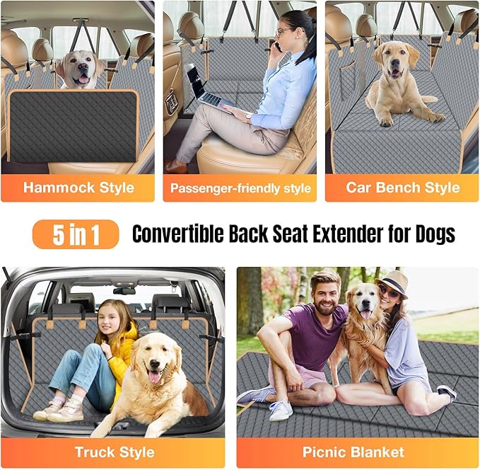 Dog Car Seat Cover for Back Seat, Larger Dog Car Bed Cover with Strong Bottom, Car Back Seat Extender Hammock for Car SUV Truck Grey