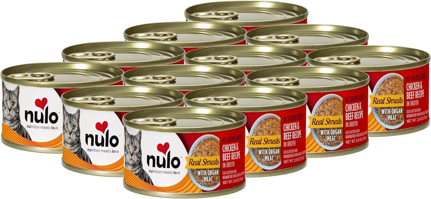 Nulo Real Shreds with Organ Meat Wet Canned Cat Food, Chicken & Beef, 2.8 Ounce, 12 Cans