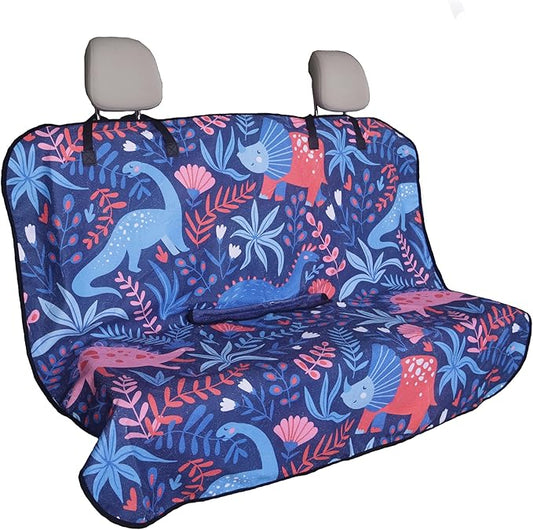 Back Seat Cover for Car Trucks Van SUV,Waterproof Rear Bench Towel Seat Covers for Dogs and Kids,Automotive Backseat Protector (Dinosaur)