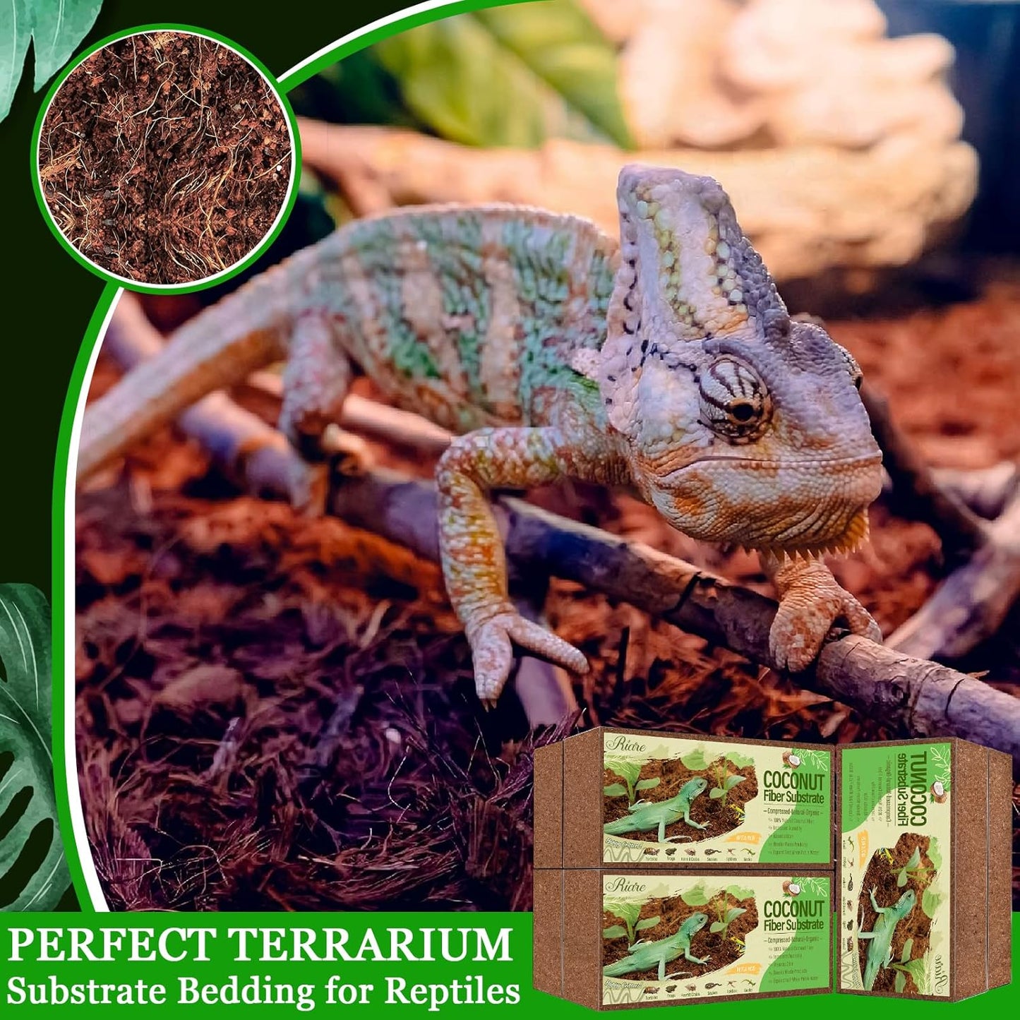 Riare 6 Pack Natural Coconut Fiber Substrate for Reptile- Premium Compressed Coconut Husk Terrarium Bedding for Reptile, Tortoise, Frogs, Snakes Hermit Crabs, Burrowing Animals