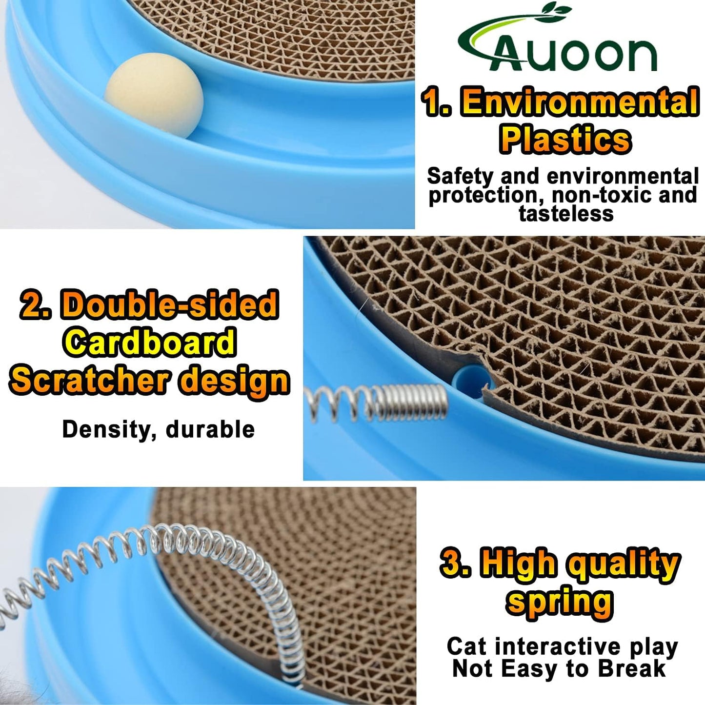 AUOON Cat Scratcher Toy - Cat Scratch Pad with Cat Toy Ball Track and Plush Mouse Toy for Indoor Cats and Kittens (Blue)
