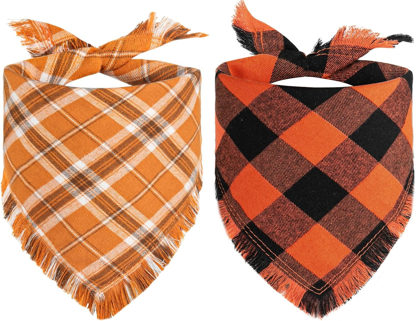 Kytely Dog Bandana Fall XLarge 2Pack, Halloween Autumn Dog Bandanas, Orange Plaid Pet Scarf for Boy and Girl, Holiday Bandana Reversible Triangle Bibs Accessories for Dogs Pets