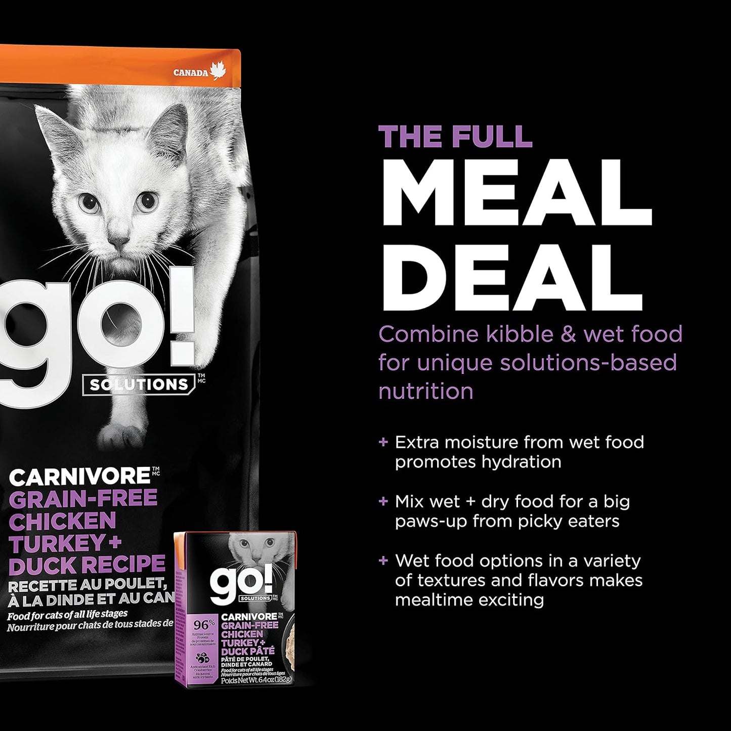 Go! Solutions Carnivore, Grain-Free, Protein Rich Dry Cat Food, Chicken, Turkey and Duck Recipe, 16 lb Bag