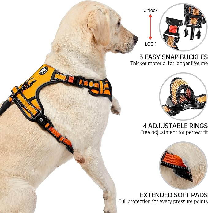 NESTROAD No Pull Dog Harness,Adjustable Oxford Dog Vest Harness with Leash,Reflective No-Choke Pet Harness with Easy Control Soft Handle for Large Dogs(X-Large,Orange)