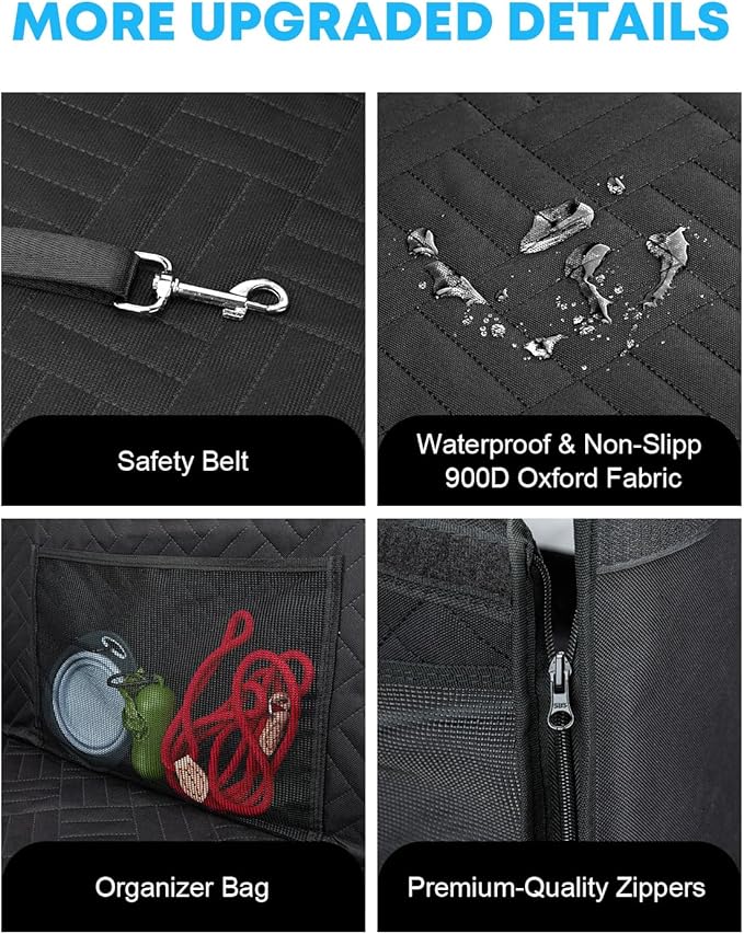 Kohree Dog Car Seat Cover for Medium Large Dogs, Hard Bottom Dog Car Seat Cover for Back Seat Waterproof 600D Car Hammock for Dogs Pet Back Seat Extender for Cars SUV Truck-Upgraded Version