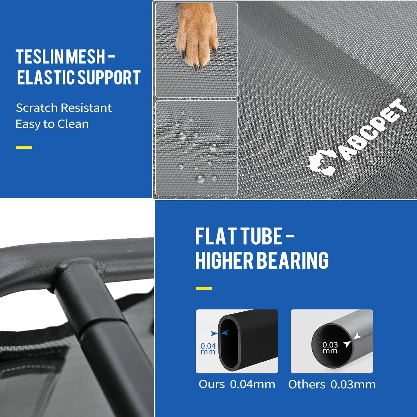 Elevated Dog Beds Extra Large Raised Dog Cots Outdoor Dog Bed Waterproof Pet Cots Stable and Easy Assembly, Teslin Fabric with 1.2mm Thick Iron Frame, Breathable, Ultra-Sturdy，Grey, 54*37*8.7