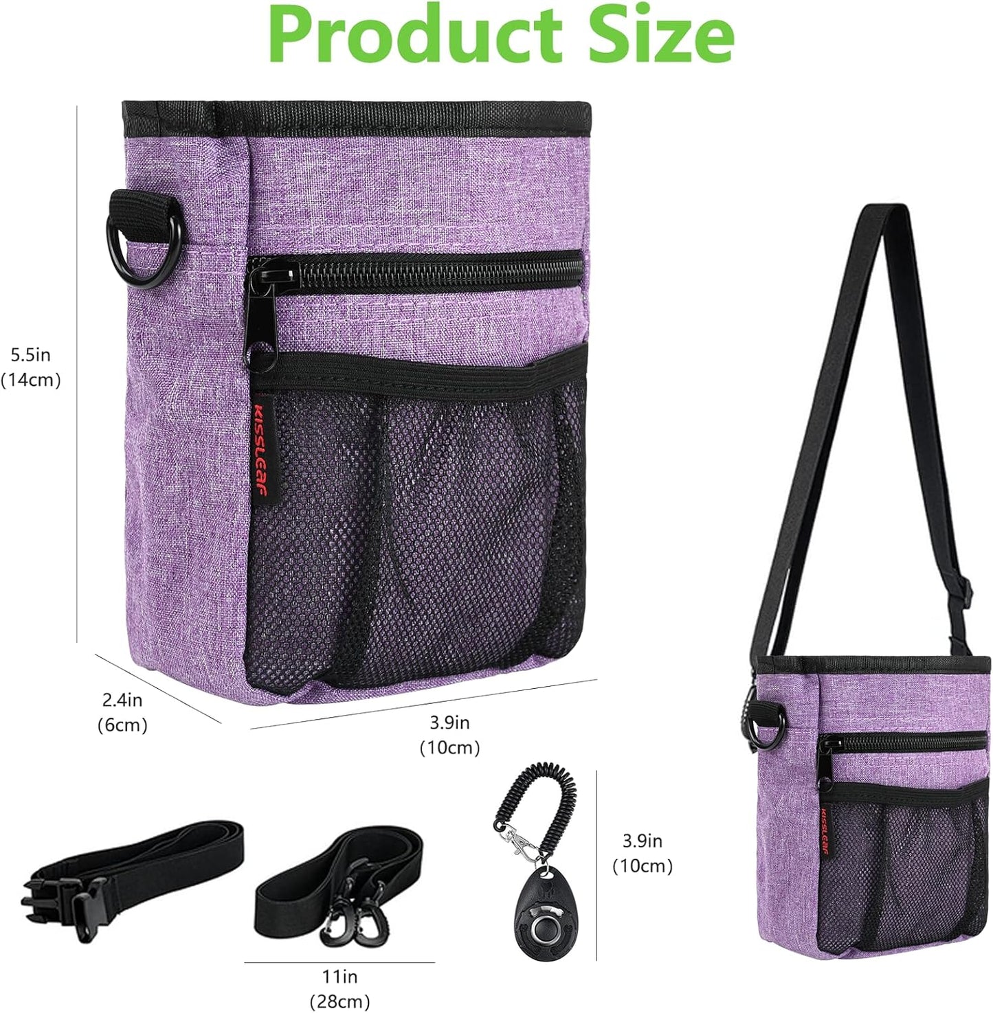 Dog Treat Pouches for Pet Training with Magnetic Closure Treat Pouches for Pet Training,Large Dog Treat Training Pouch and Dog Clicker,Training Treat Pouch Built-In Poop Bag Dispenser-Purple.