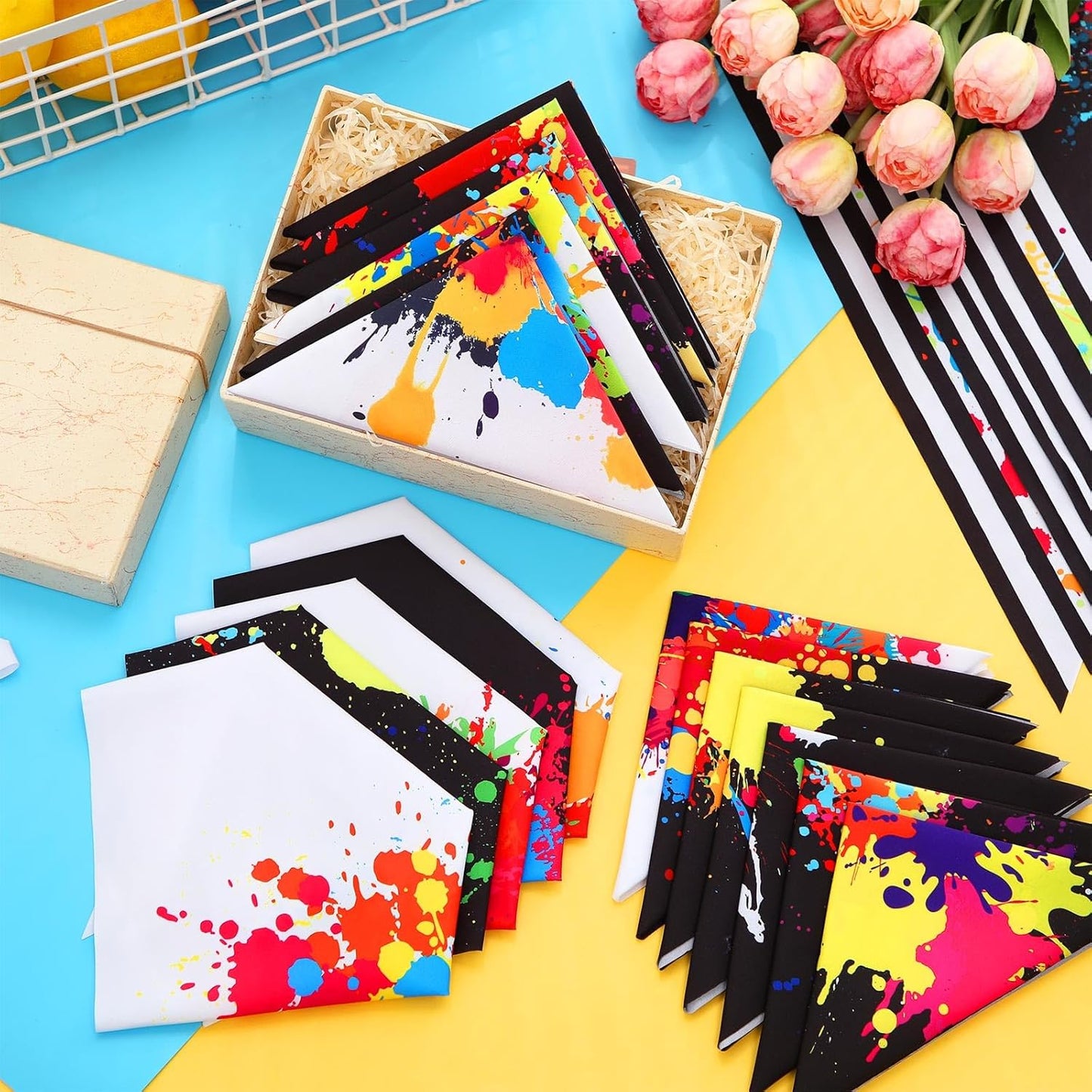 Reginary 72 Packs 4th of July Dog Bandanas Bulk America Flag Patriotic Pet Bandanas Triangle Scarf Bibs Adjustable Dogs Bandana for Pet Independence Day(Ink Splash Pattern)